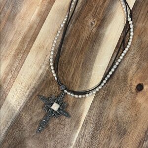 Vtg NF 925 Sterling and Marcasite Cross Necklace